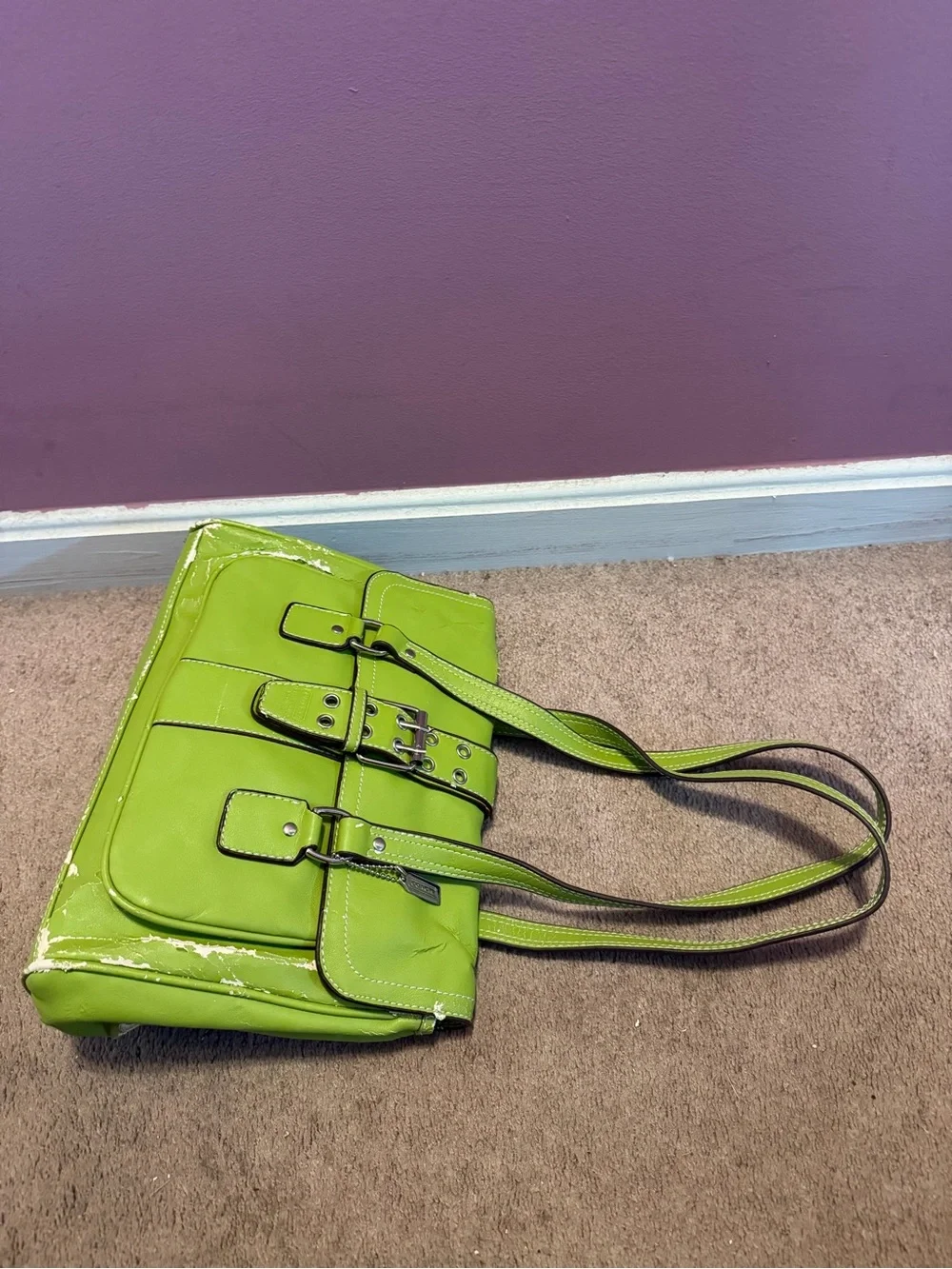 Green Leather Satchel Shoulder Bag - Coach